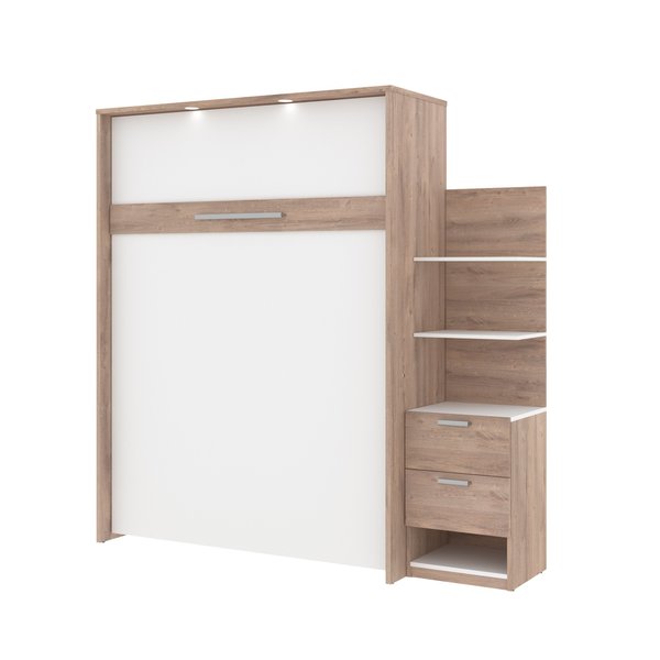 Bestar Cielo Queen Murphy Bed with Floating Shelves (85W), Rustic Brown & White 80887-000009